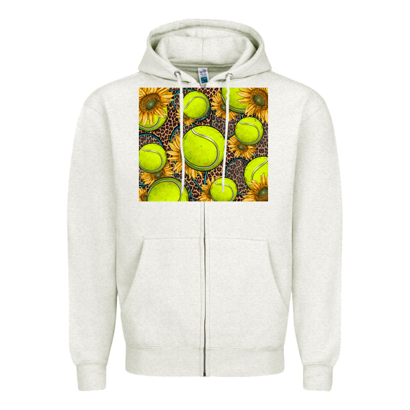 Tennis Ball With Sunflower And Racket Zipper Hoodie by BarkalooDesign | Teevron