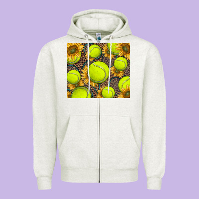 Tennis Ball With Sunflower And Racket Zipper Hoodie Designed By Barkaloodesign