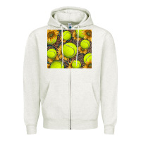 Oatmeal Heather tennis ball with sunflower and racket Zipper Hoodie - BarkalooDesign