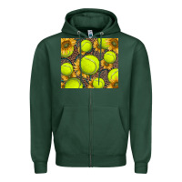 Sports Green tennis ball with sunflower and racket Zipper Hoodie - BarkalooDesign