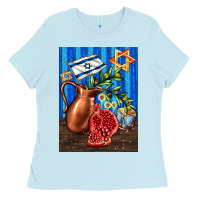 Baby Blue hanukkah table with oil pitcher Ladies Tee - AdoDesignShop