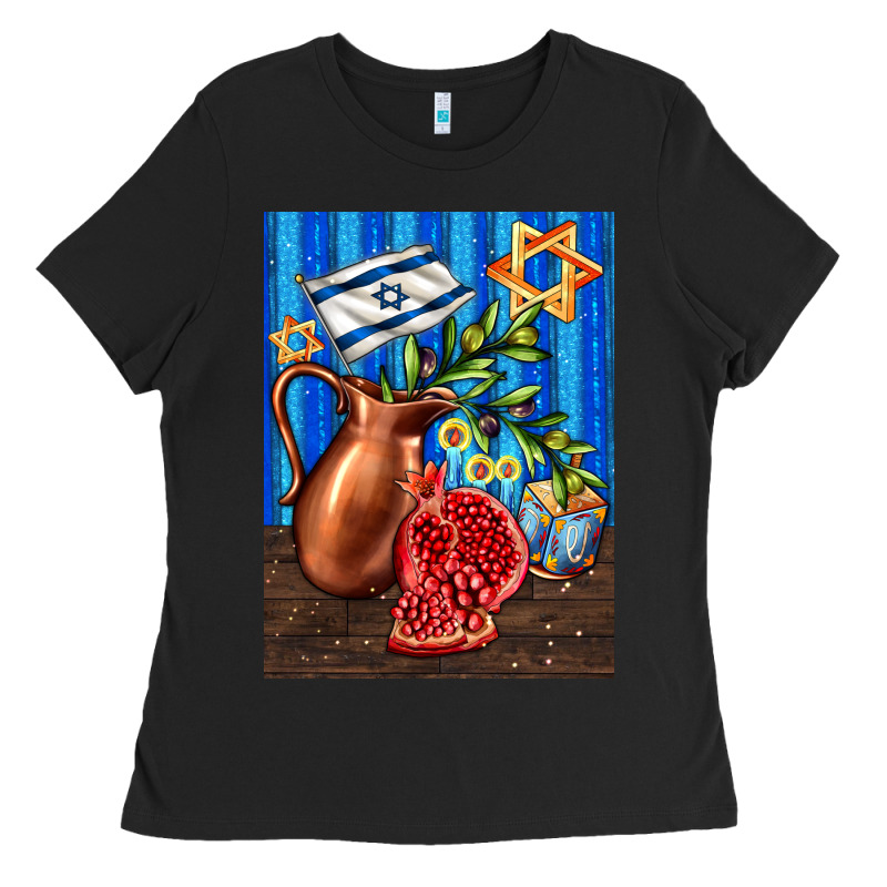 Hanukkah Table With Oil Pitcher Ladies Tee by AdoDesignShop | Teevron