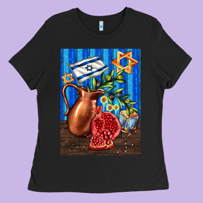 Hanukkah Table With Oil Pitcher Ladies Tee Designed By Adodesignshop