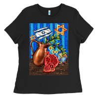 Black hanukkah table with oil pitcher Ladies Tee - AdoDesignShop