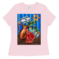 Bubblegum Pink hanukkah table with oil pitcher Ladies Tee - AdoDesignShop