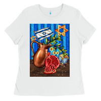 White hanukkah table with oil pitcher Ladies Tee - AdoDesignShop