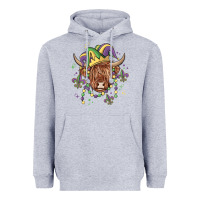Heather Grey mardi gras cow Heavyweight Hoodie - MaliasSmallBusiness