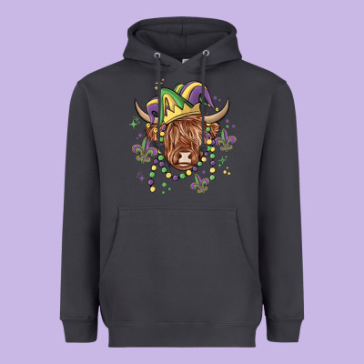 Mardi Gras Cow Heavyweight Hoodie Designed By Maliassmallbusiness
