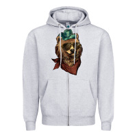 Heather Grey bear cowboy Zipper Hoodie - NancyCooperArtShop