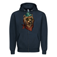Navy bear cowboy Zipper Hoodie - NancyCooperArtShop