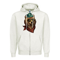 Oatmeal Heather bear cowboy Zipper Hoodie - NancyCooperArtShop