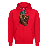 Red bear cowboy Zipper Hoodie - NancyCooperArtShop