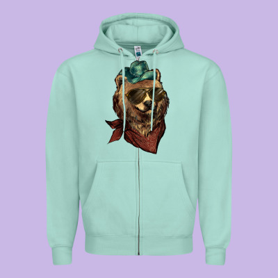 Bear Cowboy Zipper Hoodie Designed By Nancycooperartshop
