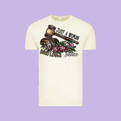Just A Woman Who Loves Justice Vintage Tee Designed By Sublimationcraftshop