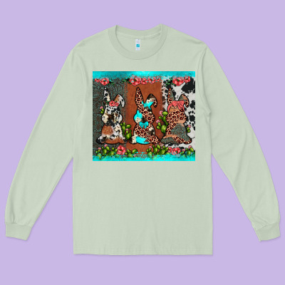 Easter Bunny's Leopard Cowhide Cactus Long Sleeve Tee Designed By Jahusdesignshop