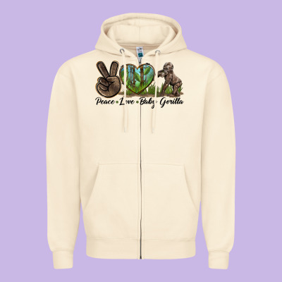 Peace Love Baby Gorilla Zipper Hoodie Designed By Lillyallendesigns
