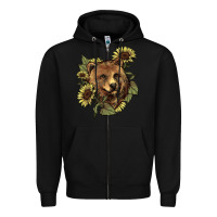 Black bear head sunflowers Zipper Hoodie - NancyCooperArtShop