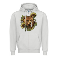 Dove Grey bear head sunflowers Zipper Hoodie - NancyCooperArtShop
