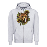Bear Head Sunflowers Zipper Hoodie | Teevron
