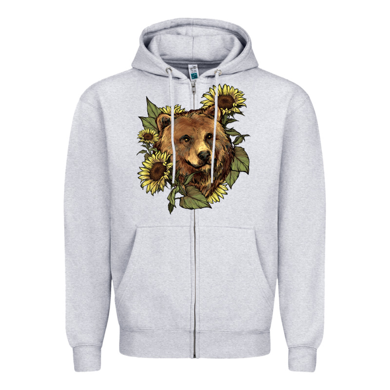 Bear Head Sunflowers Zipper Hoodie by NancyCooperArtShop | Teevron