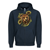 Navy bear head sunflowers Zipper Hoodie - NancyCooperArtShop