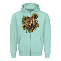 Seafoam bear head sunflowers Zipper Hoodie - NancyCooperArtShop