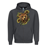 Smoke bear head sunflowers Zipper Hoodie - NancyCooperArtShop