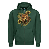 Sports Green bear head sunflowers Zipper Hoodie - NancyCooperArtShop