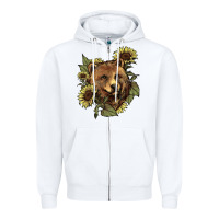 White bear head sunflowers Zipper Hoodie - NancyCooperArtShop