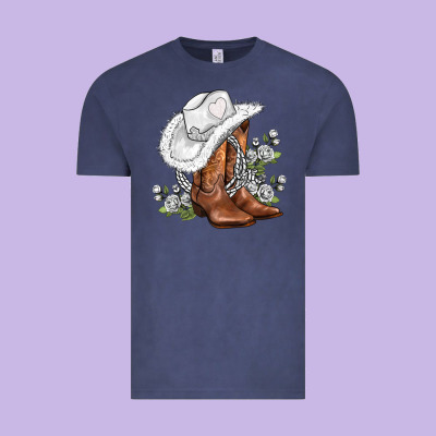 White  Cowgirl  And Roses Vintage Tee Designed By Adodesignshop