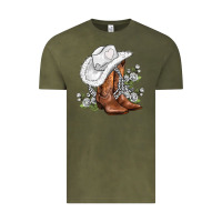 Vintage Olive white  cowgirl  and roses Vintage Tee - AdoDesignShop
