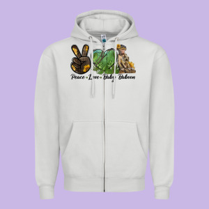 Peace Love Baby Baboon Zipper Hoodie Designed By Lillyallendesigns