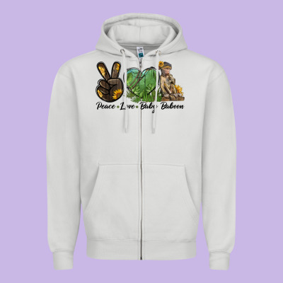 Peace Love Baby Baboon Zipper Hoodie Designed By Lillyallendesigns