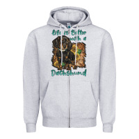 Heather Grey life is better with a dachshund Zipper Hoodie - BarkalooDesign