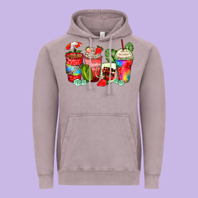 Strawberry Coffee Cups Vintage Hoodie Designed By Zillion Design Studio