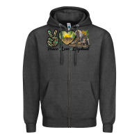 Charcoal Heather Peace Love Elephant Zipper Hoodie - LillyAllenDesigns