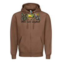 Chestnut Peace Love Elephant Zipper Hoodie - LillyAllenDesigns
