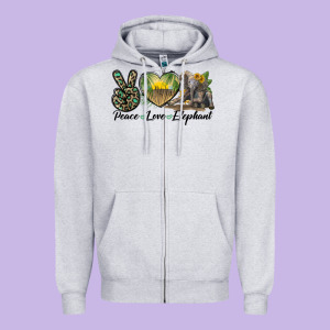 Peace Love Elephant Zipper Hoodie Designed By Lillyallendesigns