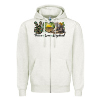 Oatmeal Heather Peace Love Elephant Zipper Hoodie - LillyAllenDesigns