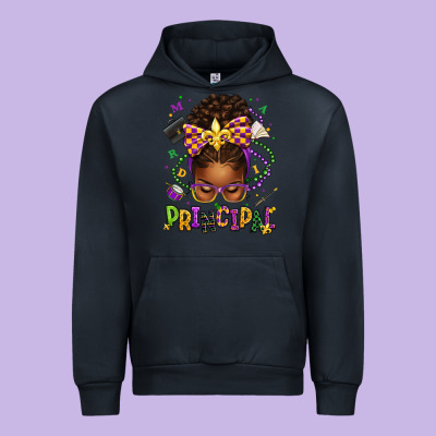 Mardi Gras Principal Afro Messy Bun Urban Hoodie Designed By Texasbilliewilder