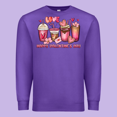Happy Valentine's Day Coffee Cups Premium Sweatshirt Designed By Maliassmallbusiness
