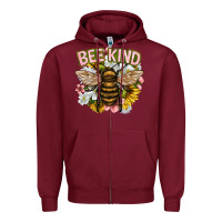 Burgundy bee kind Zipper Hoodie - NancyCooperArtShop