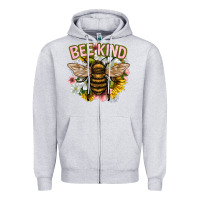 Heather Grey bee kind Zipper Hoodie - NancyCooperArtShop