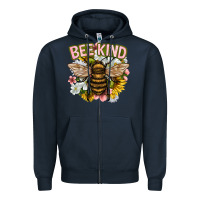 Navy bee kind Zipper Hoodie - NancyCooperArtShop