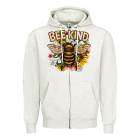 Oatmeal Heather bee kind Zipper Hoodie - NancyCooperArtShop