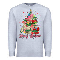 Heather Grey merry bookmas christmas book tree Premium Sweatshirt - MaliasSmallBusiness