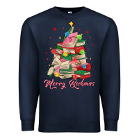 Navy merry bookmas christmas book tree Premium Sweatshirt - MaliasSmallBusiness