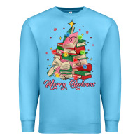 Ocean Blue merry bookmas christmas book tree Premium Sweatshirt - MaliasSmallBusiness