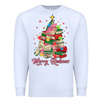 White merry bookmas christmas book tree Premium Sweatshirt - MaliasSmallBusiness