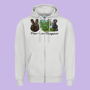Peace Love Chimpanzee Zipper Hoodie Designed By Lillyallendesigns